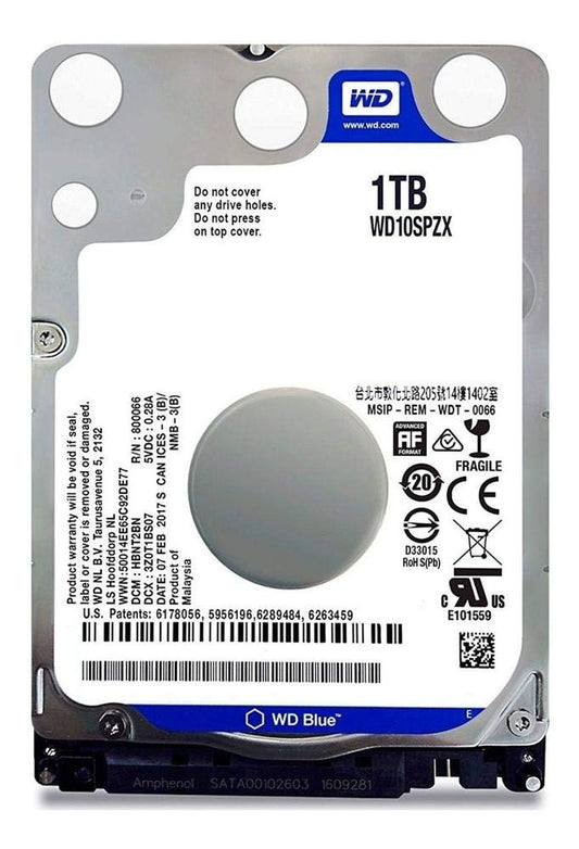 Western Digital 1TB WD Blue Mobile Hard Drive HDD - 5400 RPM, SATA 6 Gb/s, 128 MB Cache, 2.5" - WD10SPZX