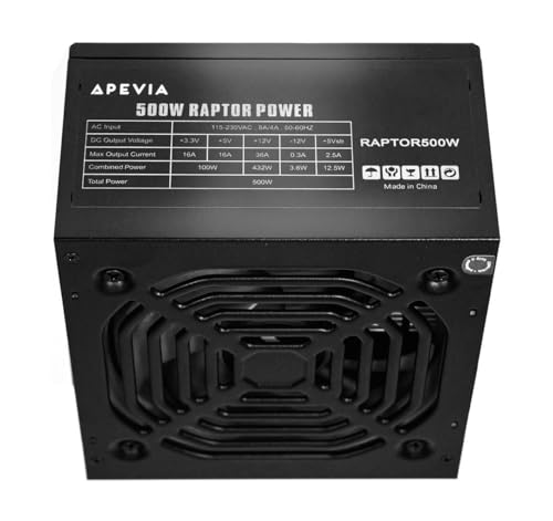 Apevia RAPTOR500W Raptor 500W ATX Power Supply with 120MM Black Fan