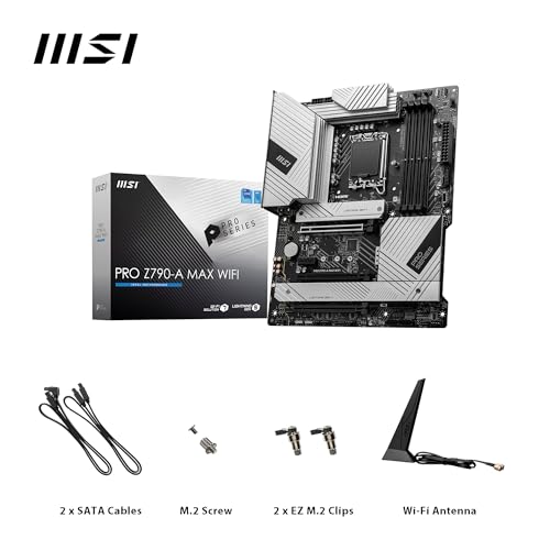 MSI PRO Z790-A MAX WiFi ProSeries Motherboard (Supports 12th/13th/14th Gen Intel Processors, LGA 1700, DDR5, PCIe 5.0, M.2, SATA 6G, 2.5Gbps LAN, USB 3.2 Gen2, Wi-Fi 7, Bluetooth 5.4, ATX)