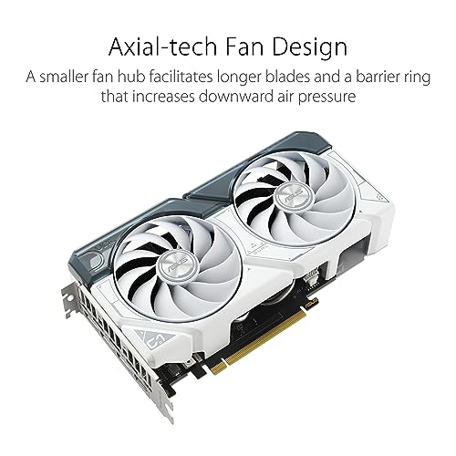 ASUS Dual GeForce RTX™ 4060 OC White Edition 8GB GDDR6 (PCIe 4.0, 8GB GDDR6, DLSS 3, HDMI 2.1a, DisplayPort 1.4a, 2.5-Slot Design, Axial-tech Fan Design, 0dB Technology, and More)