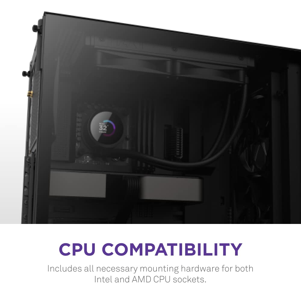 NZXT Kraken 240 - RL-KN-240-B1 - 240mm AIO CPU Liquid Cooler - Customizable 1.54" Square LCD Display for Images, Performance Metrics and More - High-Performance Pump - 2 x F120P Fans - Black