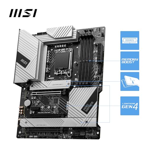 MSI PRO Z790-A MAX WiFi ProSeries Motherboard (Supports 12th/13th/14th Gen Intel Processors, LGA 1700, DDR5, PCIe 5.0, M.2, SATA 6G, 2.5Gbps LAN, USB 3.2 Gen2, Wi-Fi 7, Bluetooth 5.4, ATX)