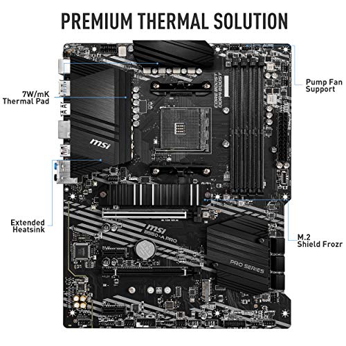 MSI B550-A PRO ProSeries Motherboard (AMD Ryzen 5000, AM4, DDR4, PCIe 4.0, SATA 6Gb/s, M.2, USB 3.2 Gen 2, HDMI/DP, ATX)