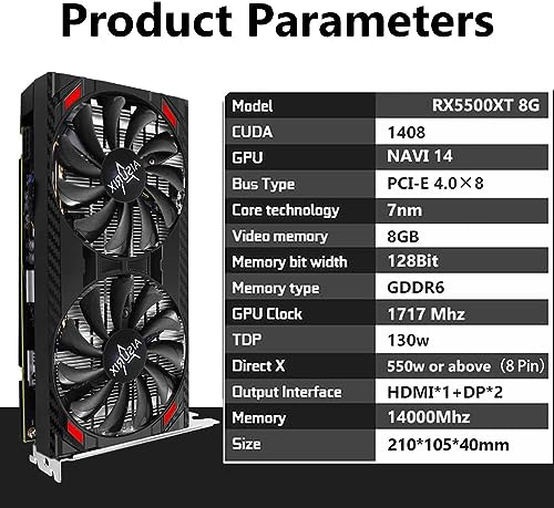 AISURIX RX 5500 XT 8gb GDDR6 Graphics Card,128 Bit, 2XDP, HDMI, PCI Express 4.0X8, 8pin with Fan Intelligent System,Gaming PC Computer Video Cards with 2X DisplayPort +1X HDMI (Style 2)