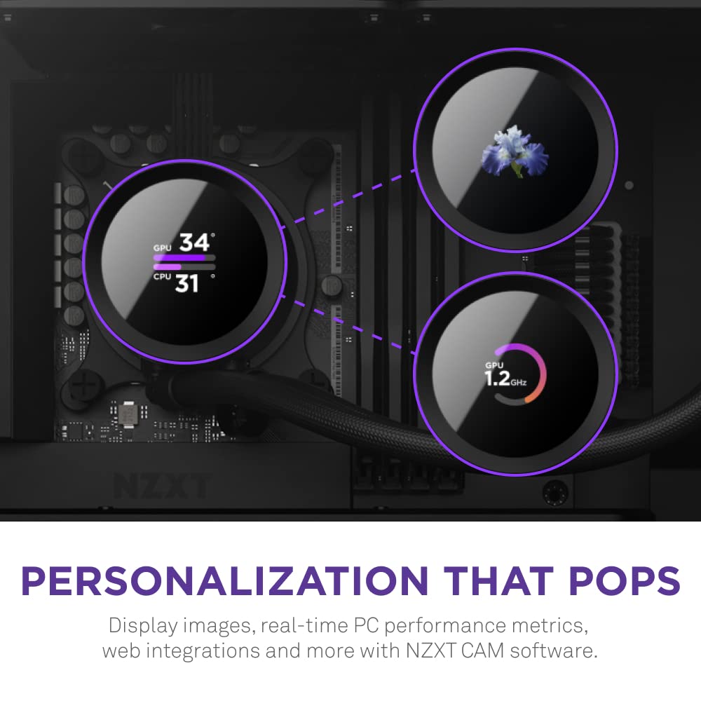 NZXT Kraken 240 - RL-KN-240-B1 - 240mm AIO CPU Liquid Cooler - Customizable 1.54" Square LCD Display for Images, Performance Metrics and More - High-Performance Pump - 2 x F120P Fans - Black