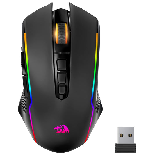 Redragon Gaming Mouse, Wireless Mouse Gaming with 8000 DPI, PC Gaming Mice with Fire Button, RGB Backlit Programmable Ergonomic Mouse Gamer, Rechargeable, 70Hrs for Windows, Mac Gamer, Black