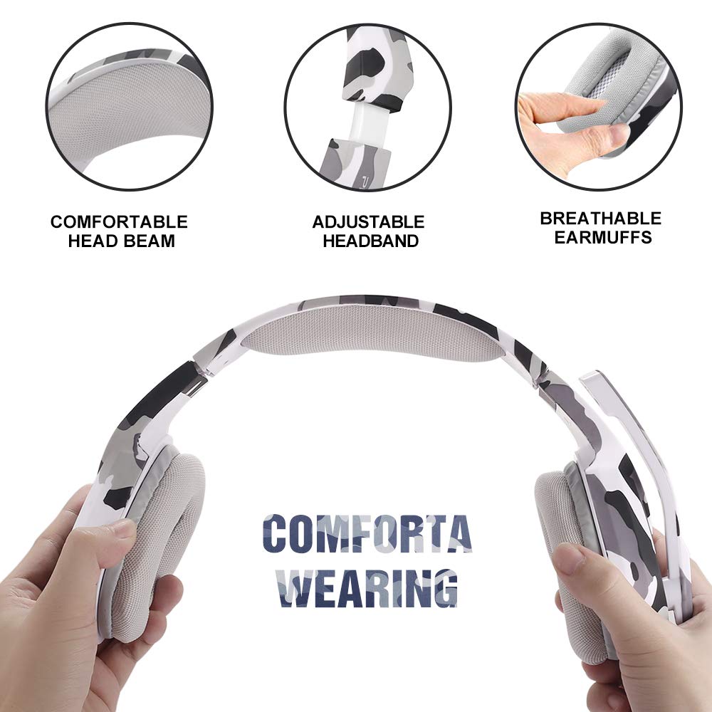 PHOINIKAS Gaming Headset for PS4, Xbox One, PC, Laptop, Mac, Nintendo Switch, 3.5MM PS4 Stereo Headset Over Ear Headphones with Noise-Cancelling Mic, Bass Surround - Camo