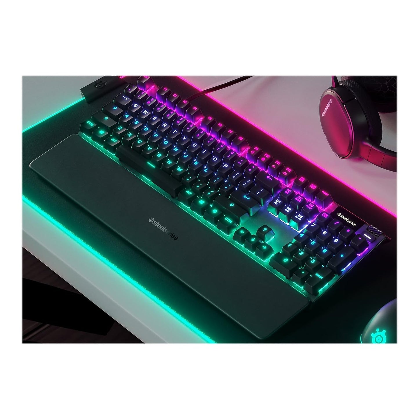 SteelSeries USB Apex 5 Hybrid Mechanical Gaming Keyboard – Per-Key RGB Illumination – Aircraft Grade Aluminum Alloy Frame – OLED Smart Display (Hybrid Blue Switch)