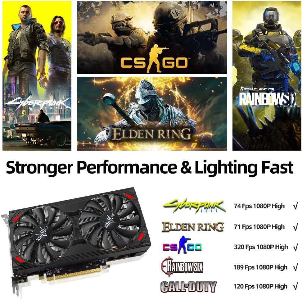 AISURIX RX 5500 XT 8gb GDDR6 Graphics Card,128 Bit, 2XDP, HDMI, PCI Express 4.0X8, 8pin with Fan Intelligent System,Gaming PC Computer Video Cards with 2X DisplayPort +1X HDMI (Style 2)