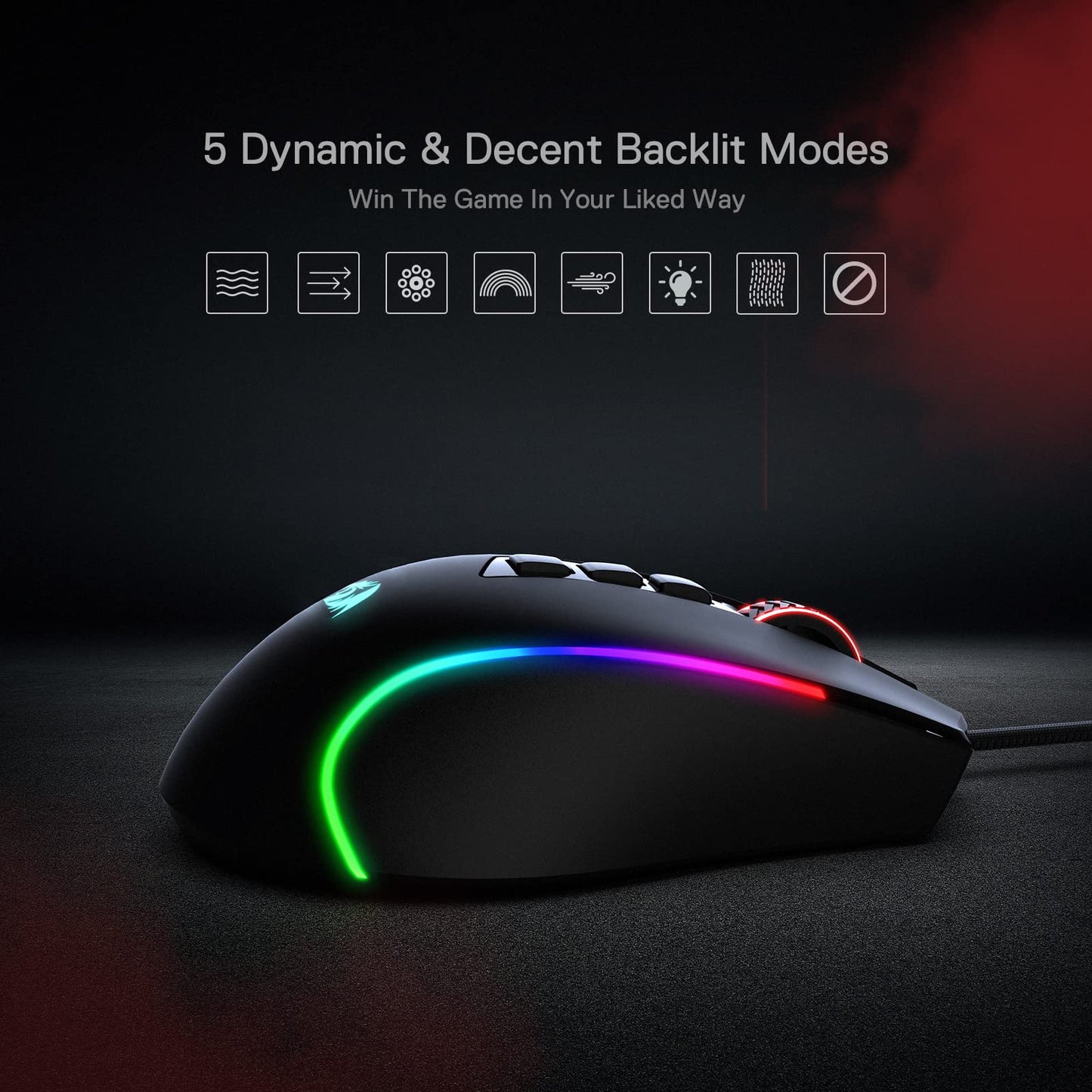 Redragon M612 Predator RGB Gaming Mouse, 8000 DPI Wired Optical Gamer Mouse with 11 Programmable Buttons & 5 Backlit Modes, Software Supports DIY Keybinds Rapid Fire Button