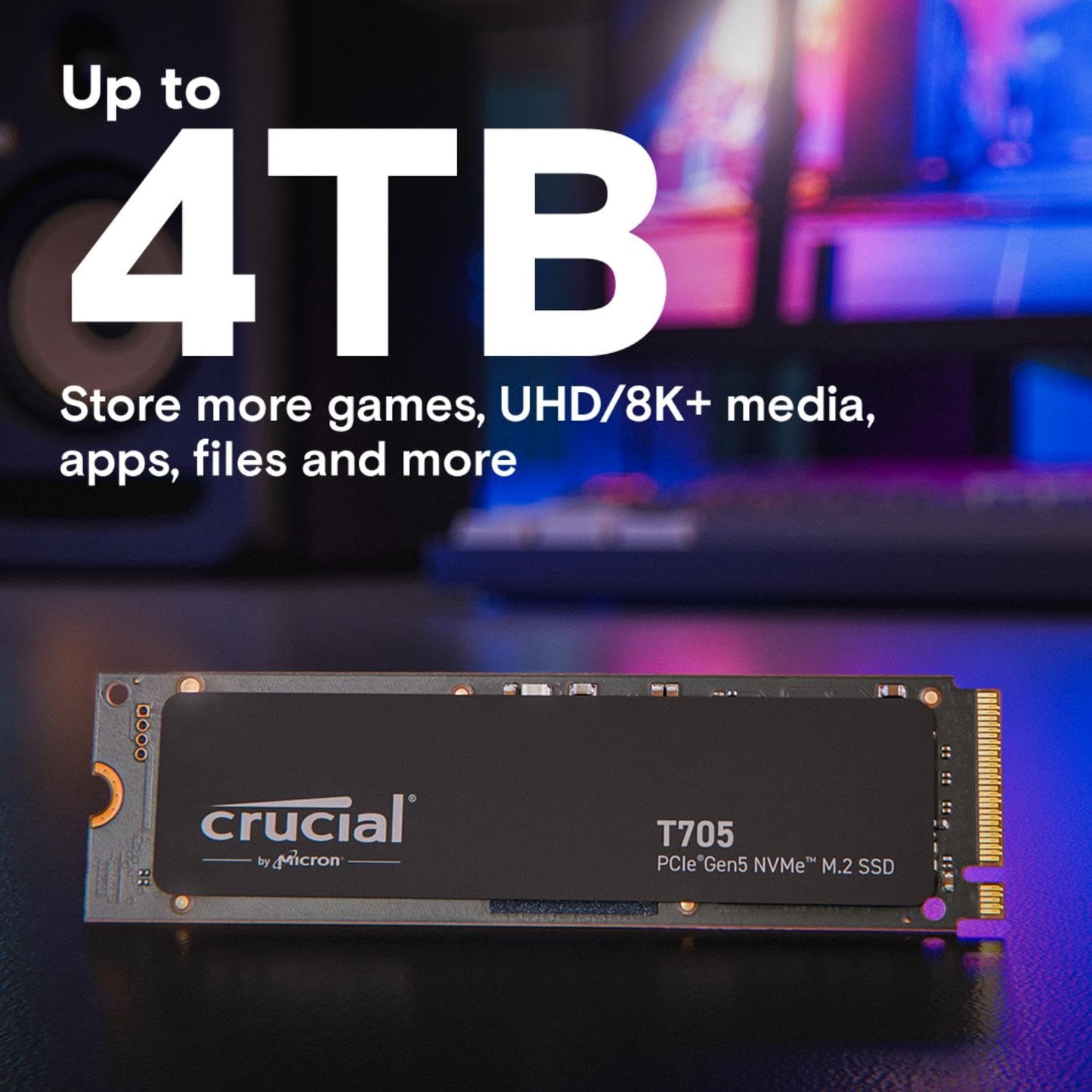 Crucial New 2024 T705 2TB PCIe Gen5 NVMe M.2 SSD - Up to 14,500 MB/s - Game Ready - Internal Solid State Drive (PC) - +1mo Adobe CC - CT2000T705SSD3