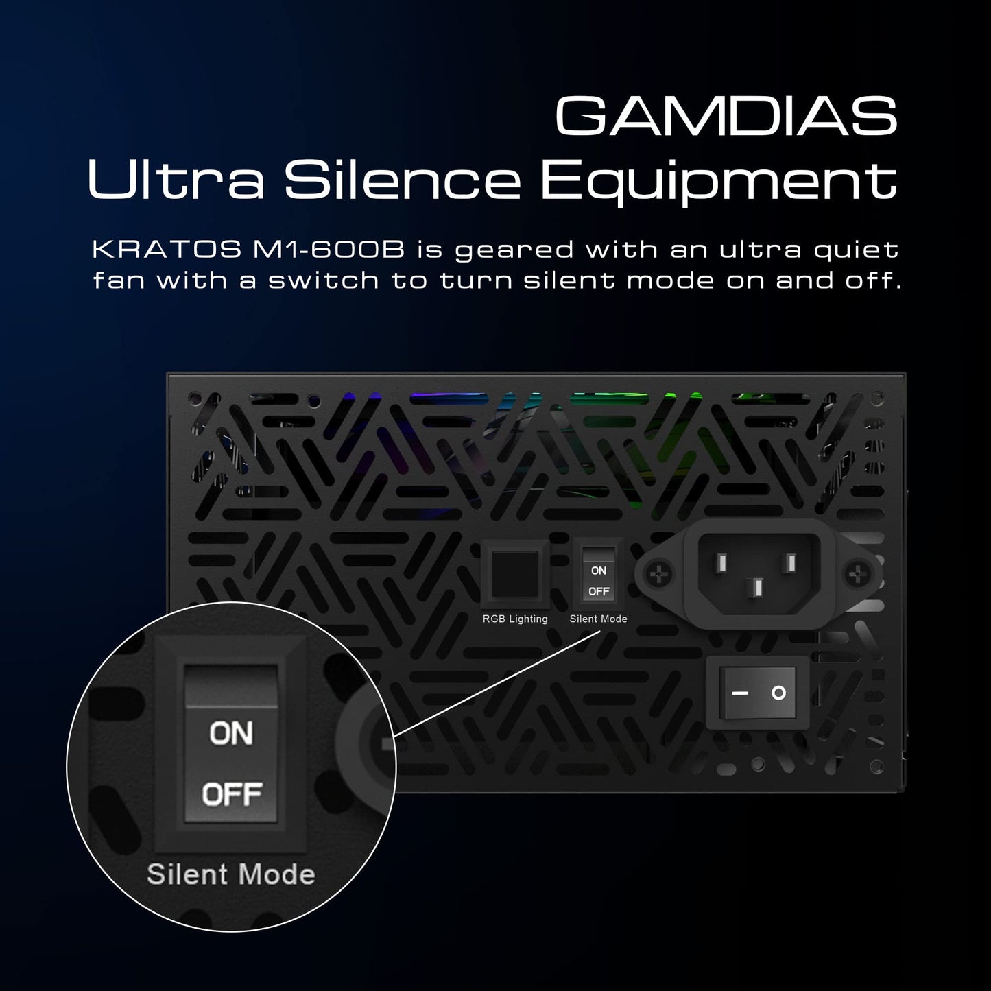 GAMDIAS RGB Gaming PC Power Supply 600W 80 Plus Bronze Certified 600 Watt PSU for Computers with Active PFC, Kratos M1-600B