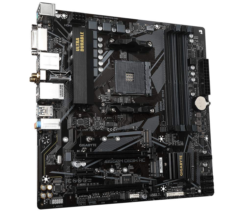 GIGABYTE B550M DS3H AC (AM4 AMD/B550/Micro ATX/Dual M.2/SATA 6Gb/s/USB 3.2 Gen 1/PCIe 4.0/HMDI/DVI/DDR4/Motherboard)