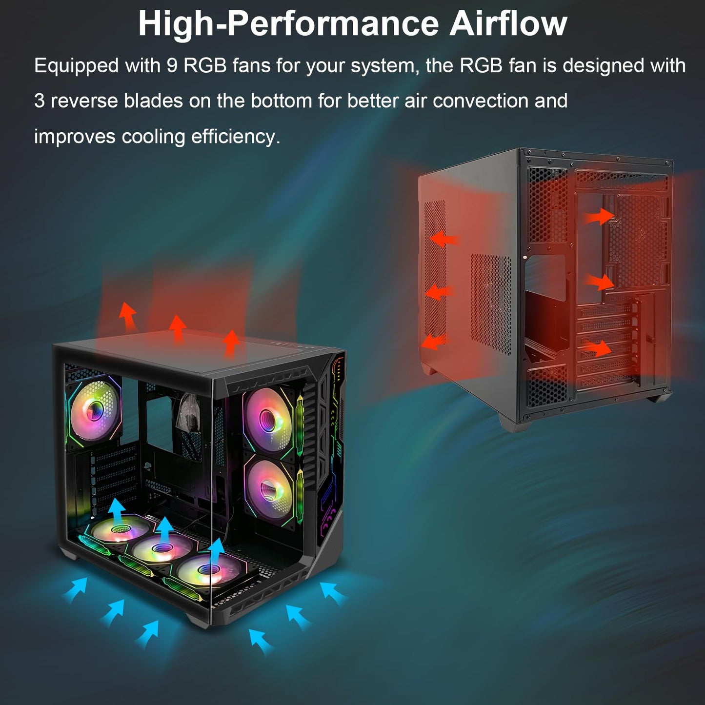 SZSKYING ATX Mid-Tower PC Gaming Case with 9pcs ARGB Fans Control Remote, 360mm Radiator Support, Tempered Glass Front/Side Panel Mid Tower ATX Computer Case