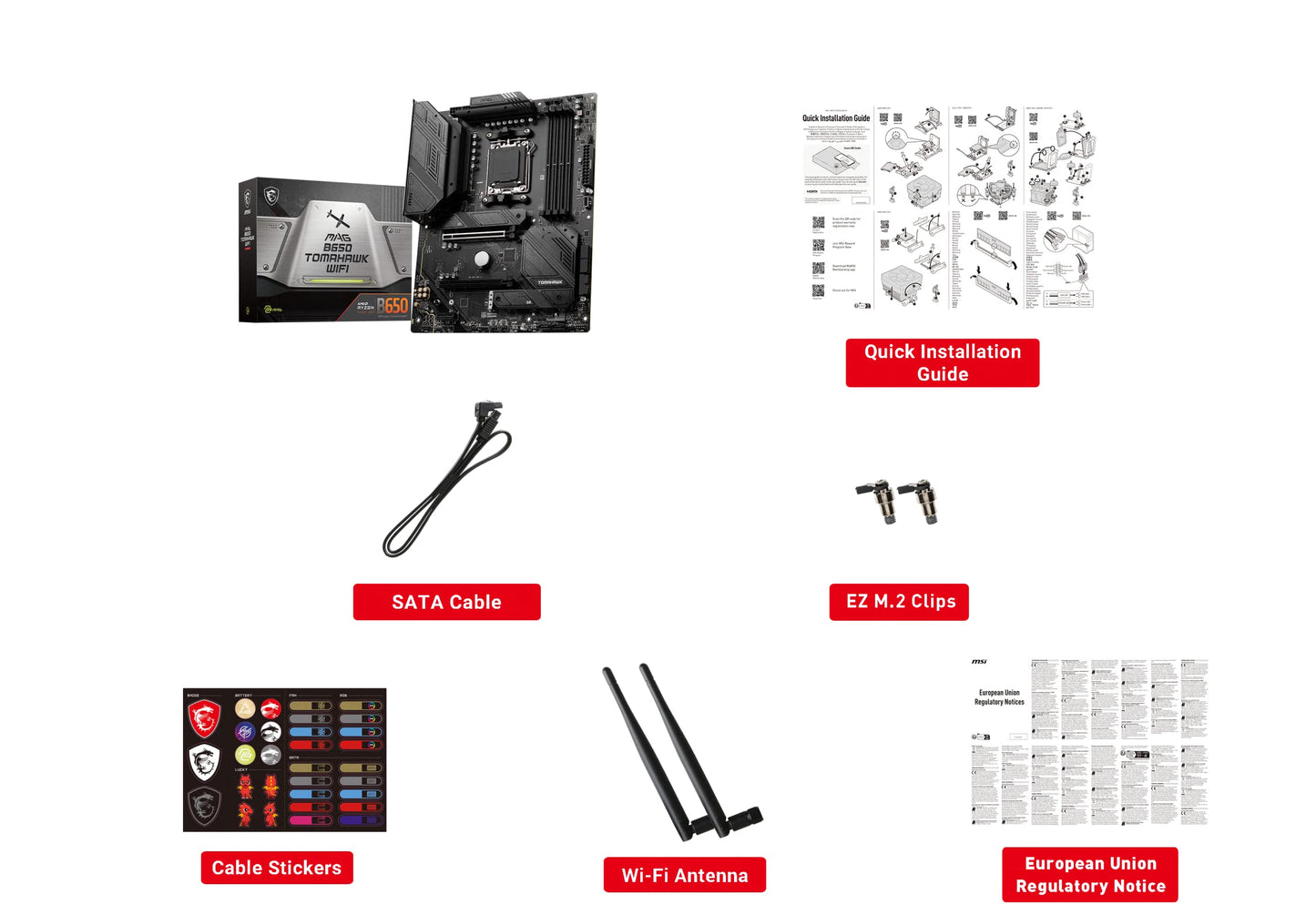 MSI MAG B650 Tomahawk WiFi Gaming Motherboard (AMD Ryzen 8000/7000, AM5, DDR5, PCIe 4.0, M.2, SATA 6Gb/s, USB 3.2 Gen 2, HDMI/DP, Wi-Fi 6E, Bluetooth 5.3, 2.5Gbps LAN, ATX)