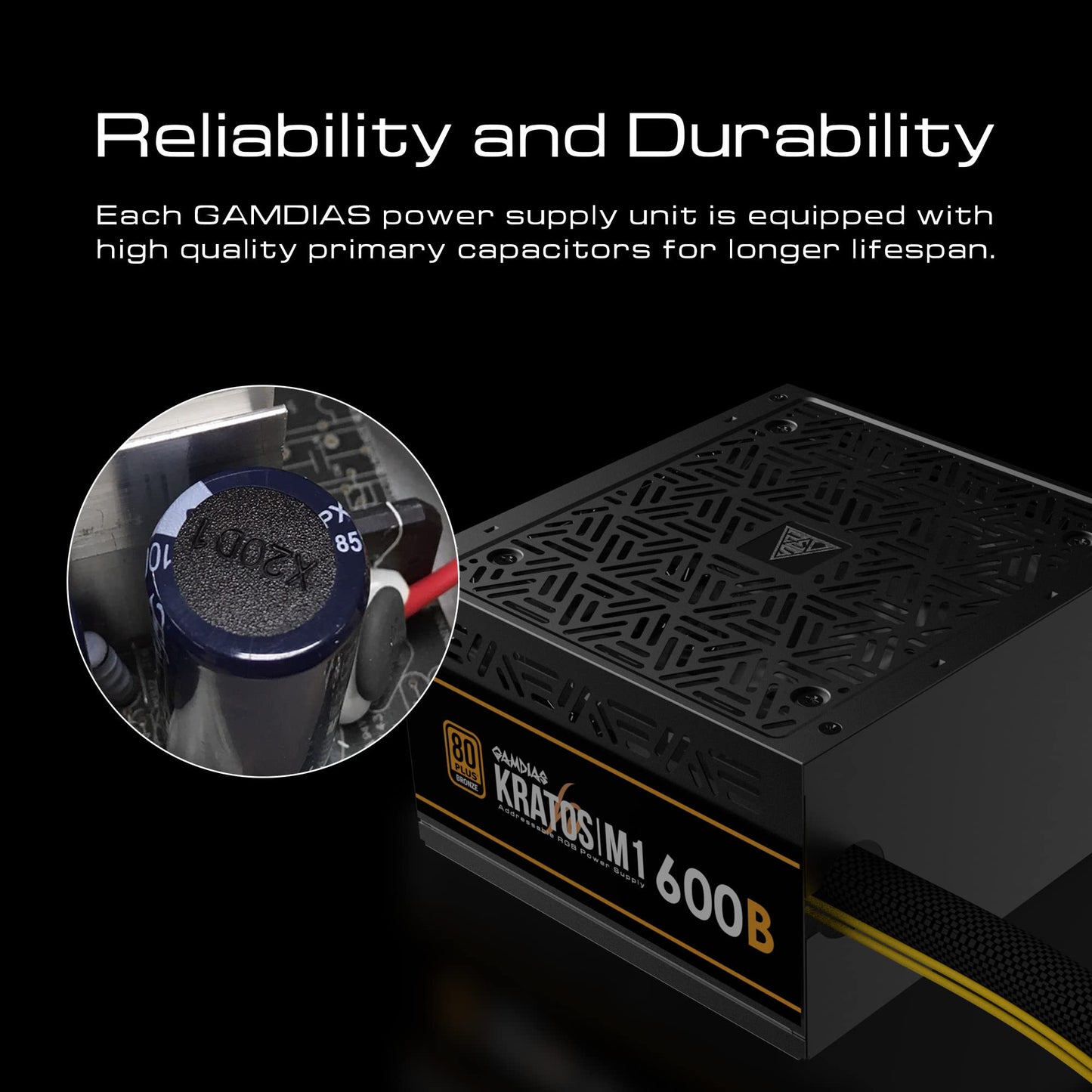 GAMDIAS RGB Gaming PC Power Supply 600W 80 Plus Bronze Certified 600 Watt PSU for Computers with Active PFC, Kratos M1-600B