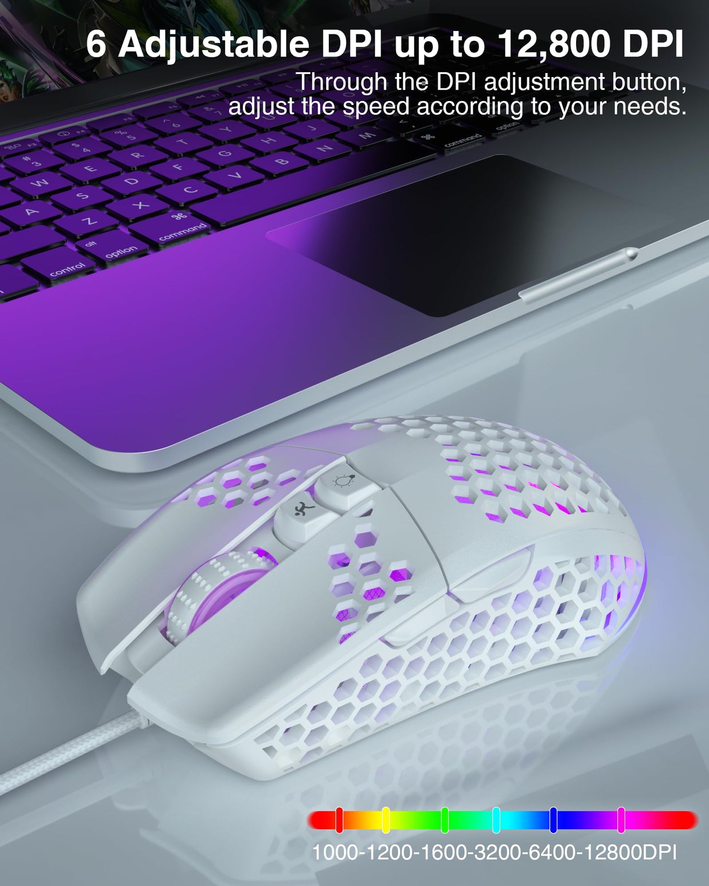 SOLAKAKA SM900 White Wired Gaming Mouse with Honeycomb Shell,12800 DPI,7 Programmable Buttons,Lightweight Gaming Mice Ergonomic Computer Mouse Gaming for Windows/PC/Mac/Laptop Gamer