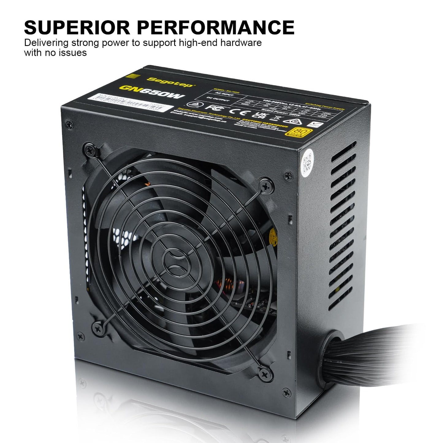 Segotep 650W 80 Plus Gold Certified Non-Modular ATX Power Supply with 6+2 Pin Connectors PFC Protection and RoHS Compliance, 120mm Silent Fan Gaming PSU GN-650 Black (5 Years Warranty)