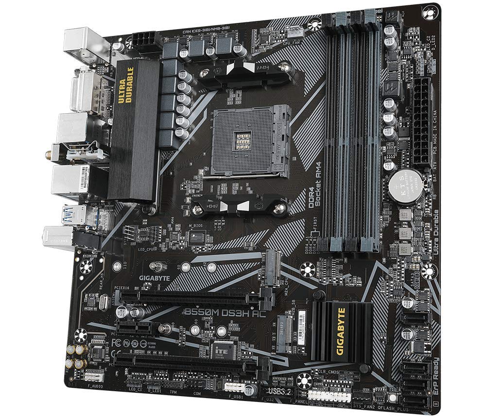 GIGABYTE B550M DS3H AC (AM4 AMD/B550/Micro ATX/Dual M.2/SATA 6Gb/s/USB 3.2 Gen 1/PCIe 4.0/HMDI/DVI/DDR4/Motherboard)