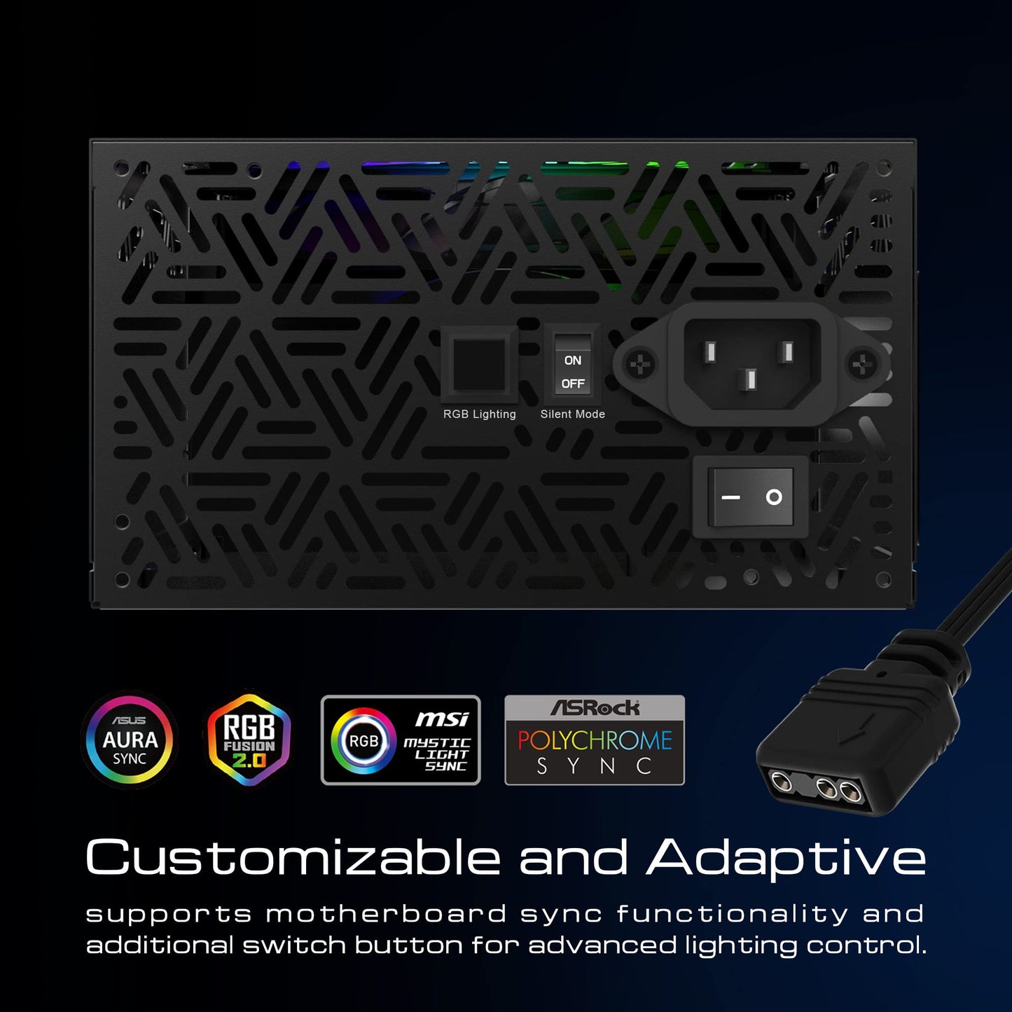 GAMDIAS RGB Gaming PC Power Supply 600W 80 Plus Bronze Certified 600 Watt PSU for Computers with Active PFC, Kratos M1-600B