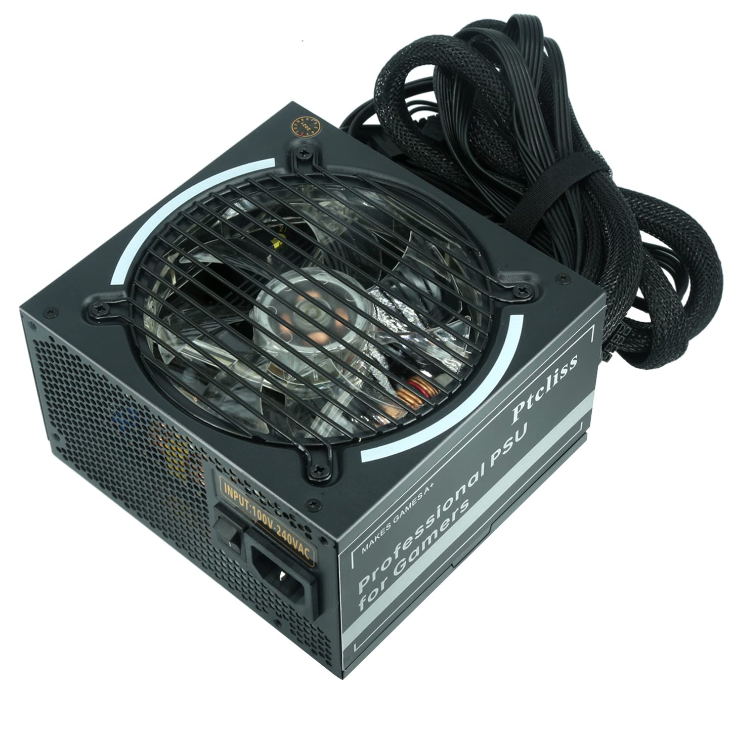 Ptcliss 650W GD650S ATX Gaming PC Power Supply 80+ Bronze PSU Non-Modular Power Supply Flat Black Cables RGB LED Fan