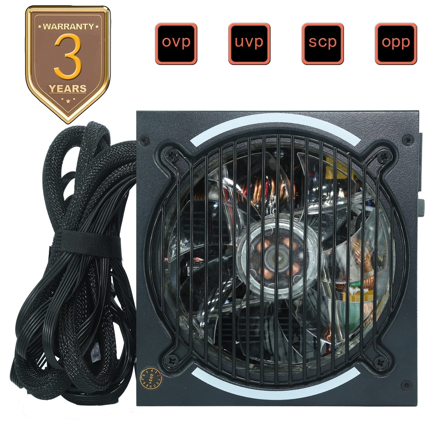 Ptcliss 650W GD650S ATX Gaming PC Power Supply 80+ Bronze PSU Non-Modular Power Supply Flat Black Cables RGB LED Fan