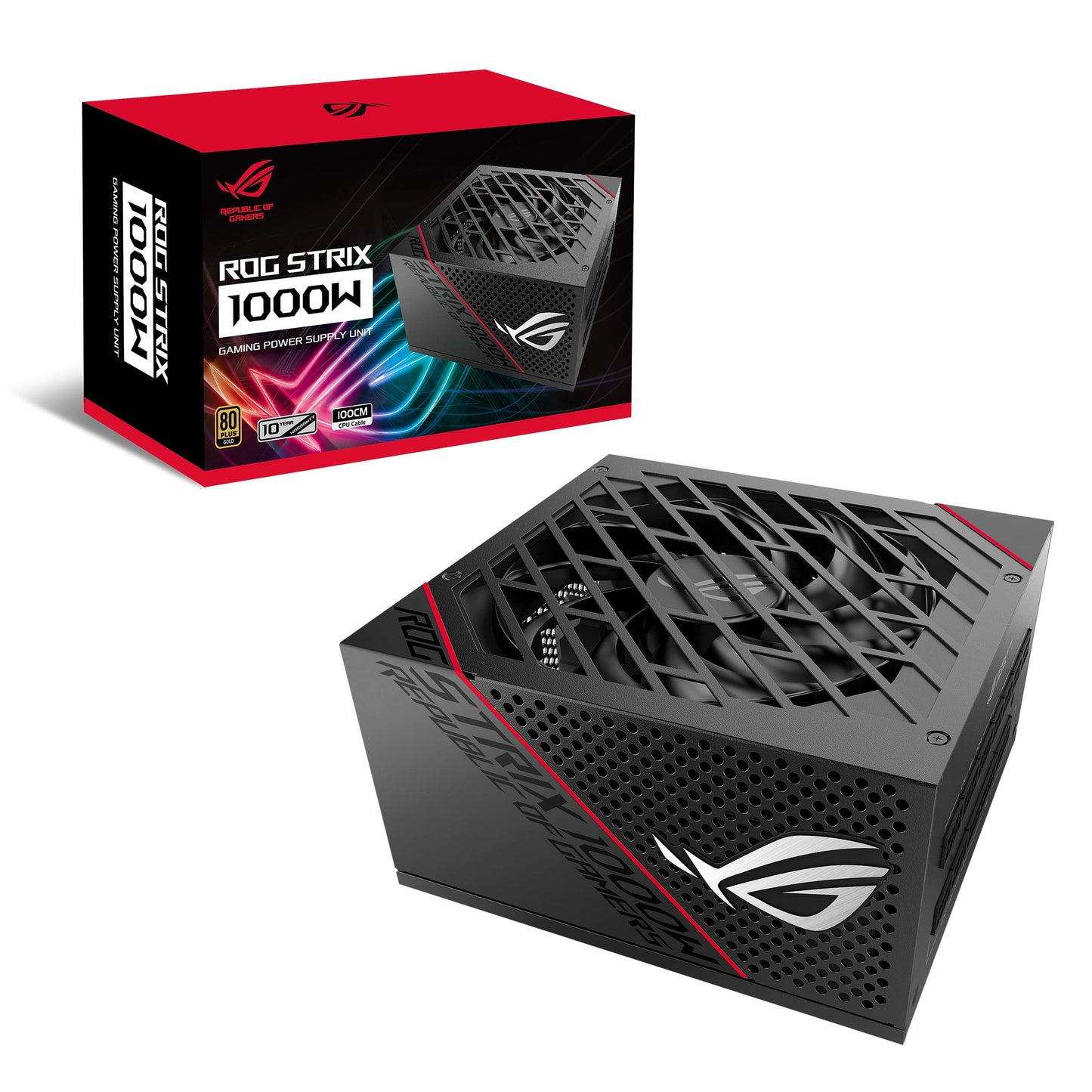 ASUS ROG STRIX 1000W Gold PSU, Power Supply (ROG heatsinks, Axial-tech fan design, dual ball fan bearings, 0dB technology, 80 PLUS Gold Certification, fully modular cables, 10-year warranty)