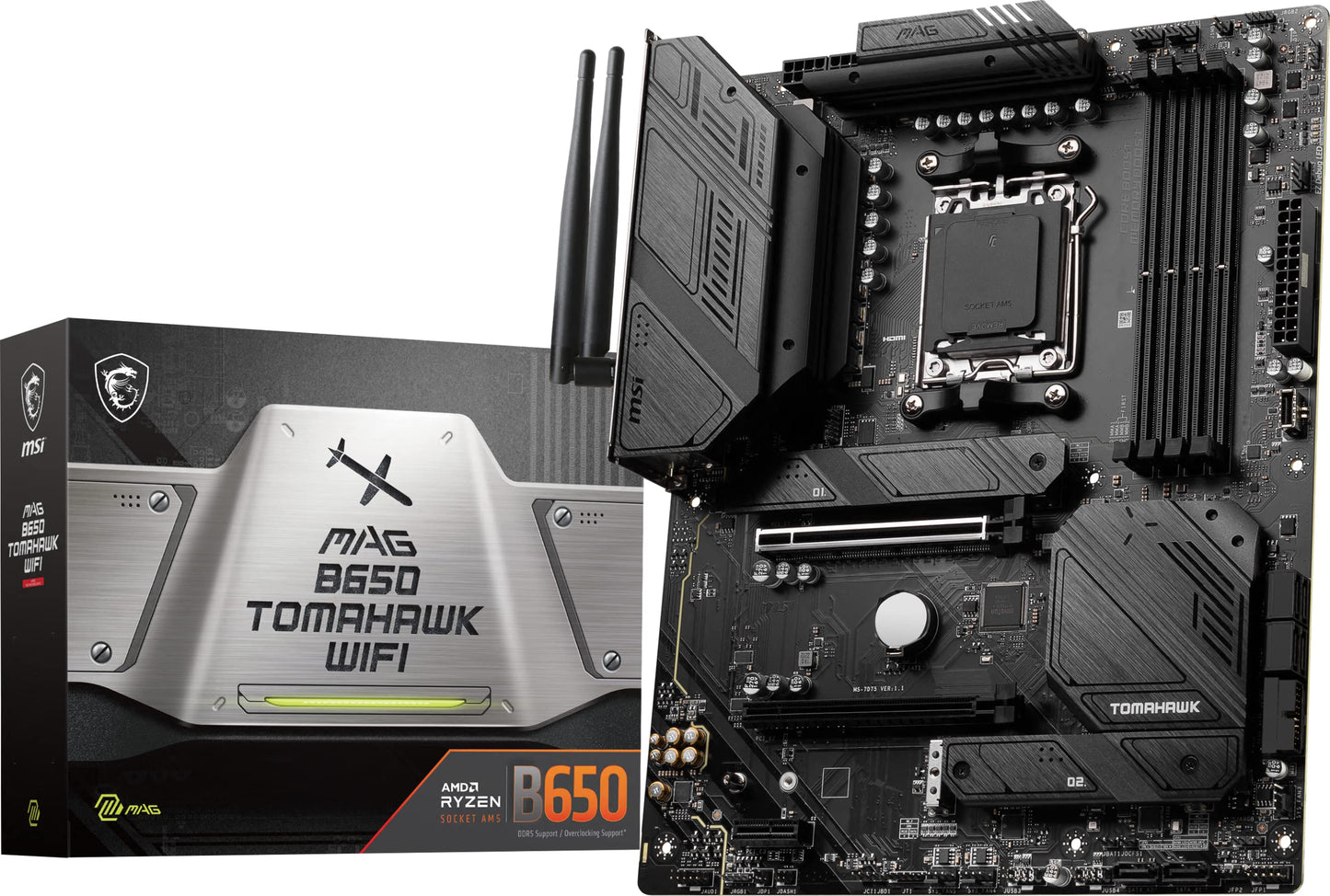 MSI MAG B650 Tomahawk WiFi Gaming Motherboard (AMD Ryzen 8000/7000, AM5, DDR5, PCIe 4.0, M.2, SATA 6Gb/s, USB 3.2 Gen 2, HDMI/DP, Wi-Fi 6E, Bluetooth 5.3, 2.5Gbps LAN, ATX)