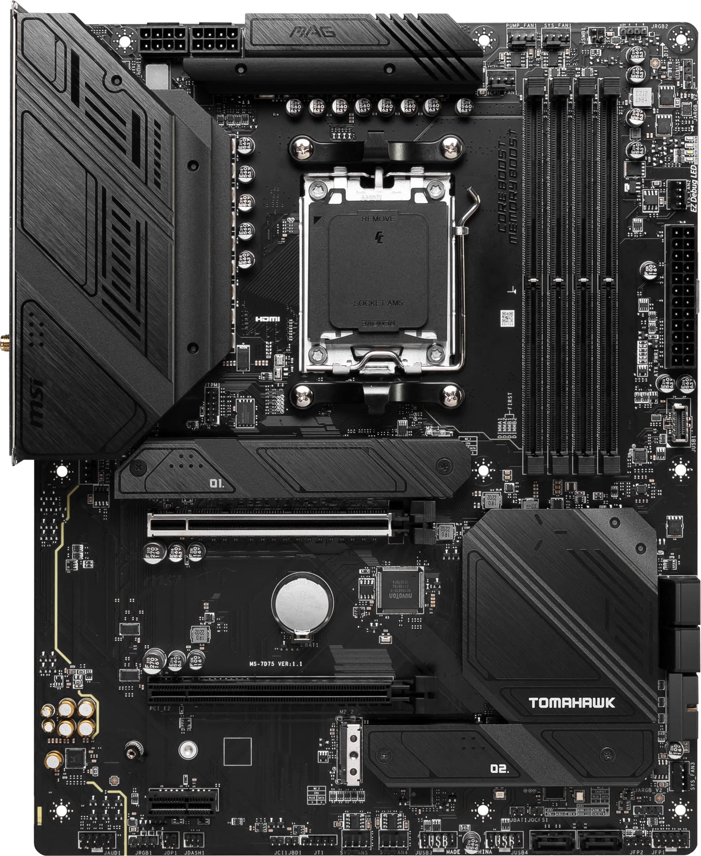 MSI MAG B650 Tomahawk WiFi Gaming Motherboard (AMD Ryzen 8000/7000, AM5, DDR5, PCIe 4.0, M.2, SATA 6Gb/s, USB 3.2 Gen 2, HDMI/DP, Wi-Fi 6E, Bluetooth 5.3, 2.5Gbps LAN, ATX)