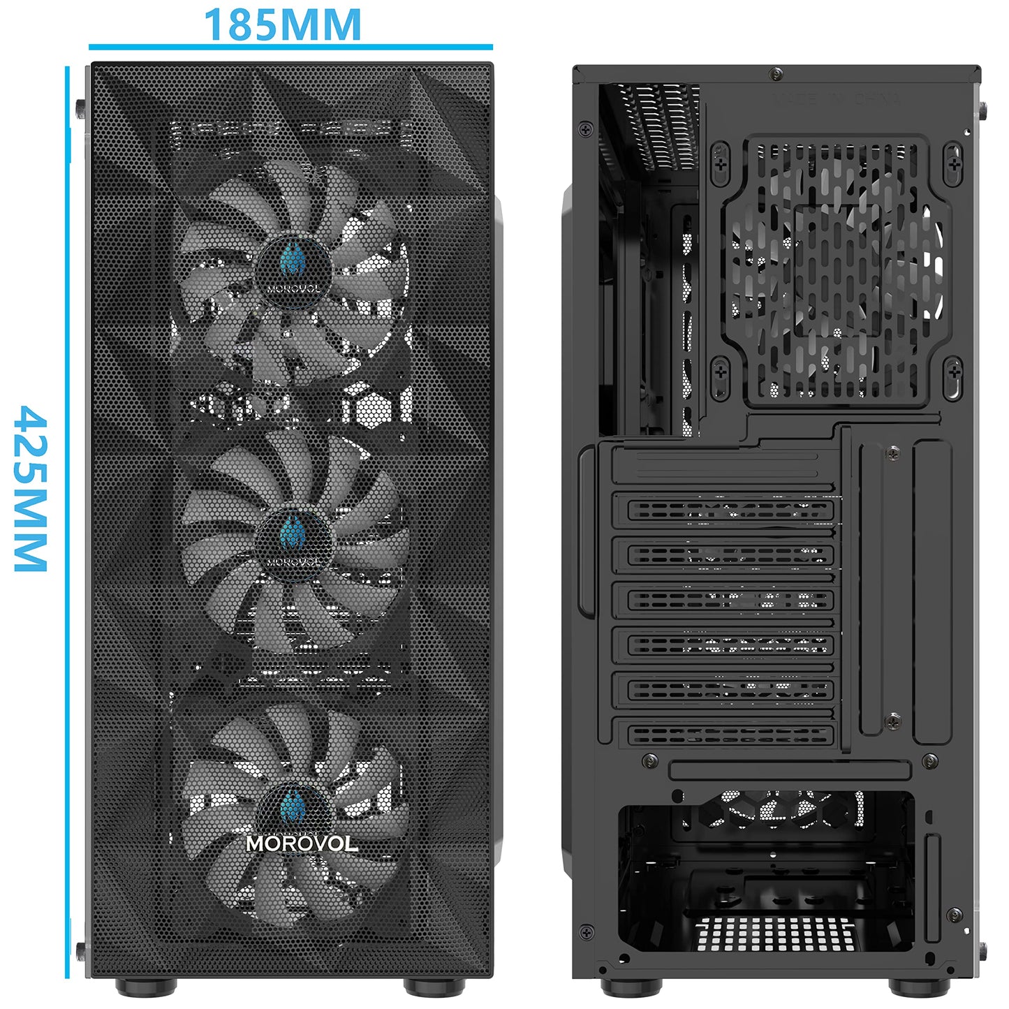 MOROVOL PC Case Pre-Install 4 RGB Fans, ATX Gaming Computer Case with Diamond-Shaped Mesh Front & Tempered Glass Side Panel, USB 3.0 Airflow Mid Tower case,621